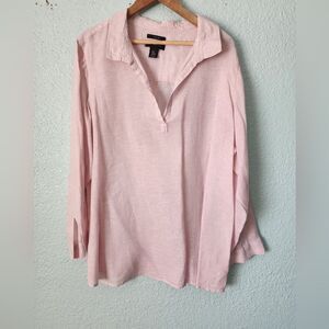 Tahari Linen Pink Long Sleeve Button Down Shirt